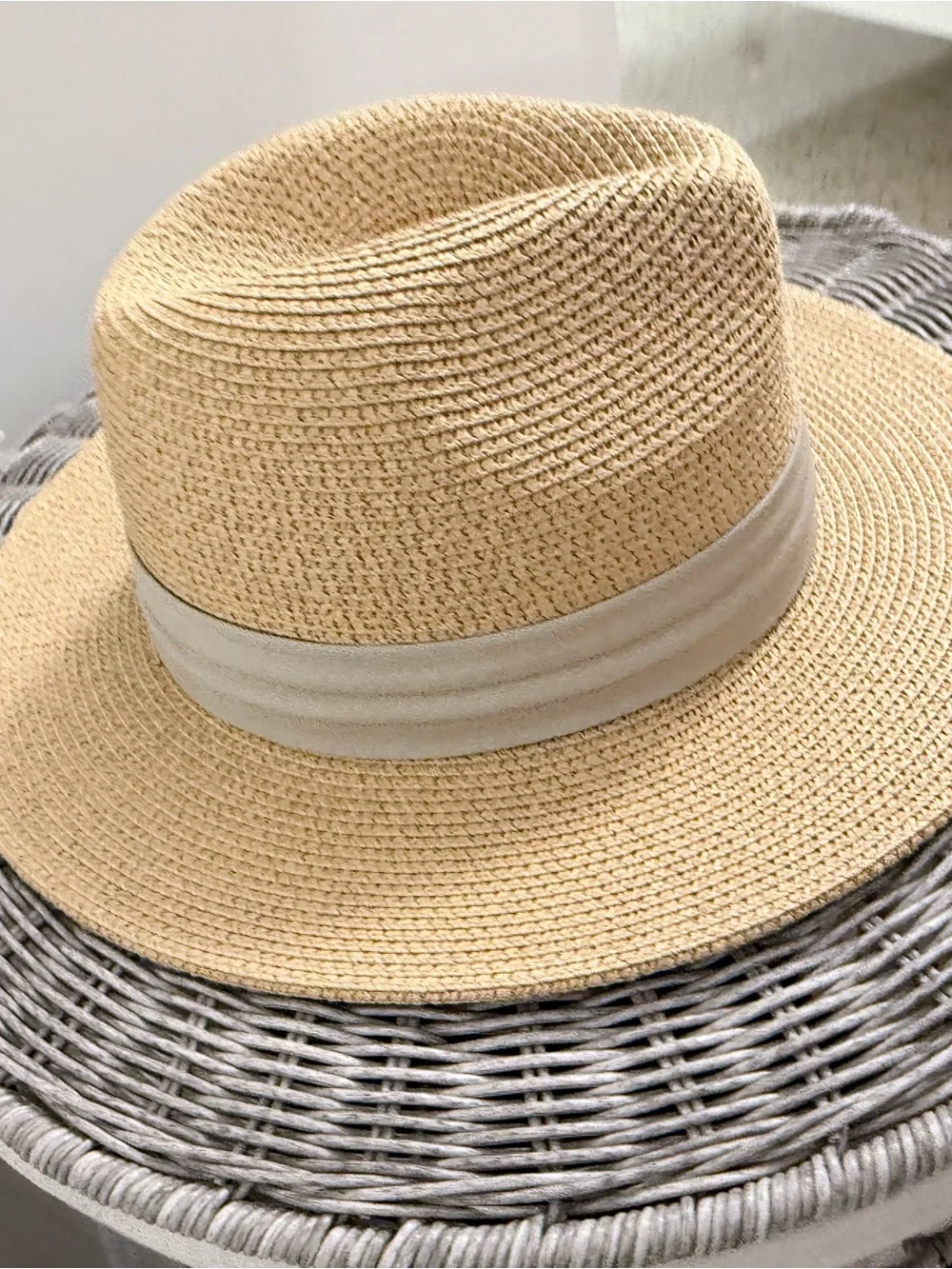 Wide Brim Straw Panama Fedora Sun Hat - Tan